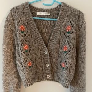 ALESSANDRA RICH Floral-embroidered knitted cardigan
